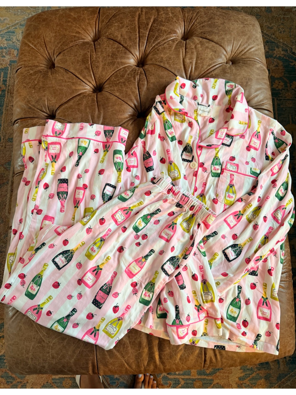 BedHead Pajamas Champagne Strawberry Pajama Set Women’s Large Pink Stripe Cotton